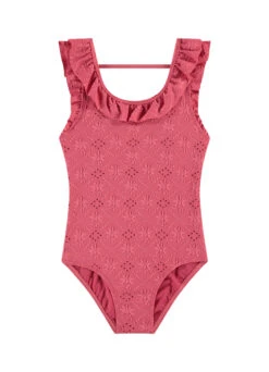 BEACHLIFE Pink Embroidery Meisjes Ruffle Badpak
