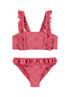 BEACHLIFE Pink Embroidery Meisjes Ruffle Bikiniset